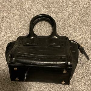 Zara Black Croc-Embossed Satchel